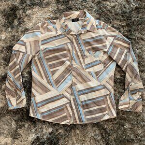 Taxi Made In Italy Mens XL Long Sleeve Button down Brown, beige Dress shirt